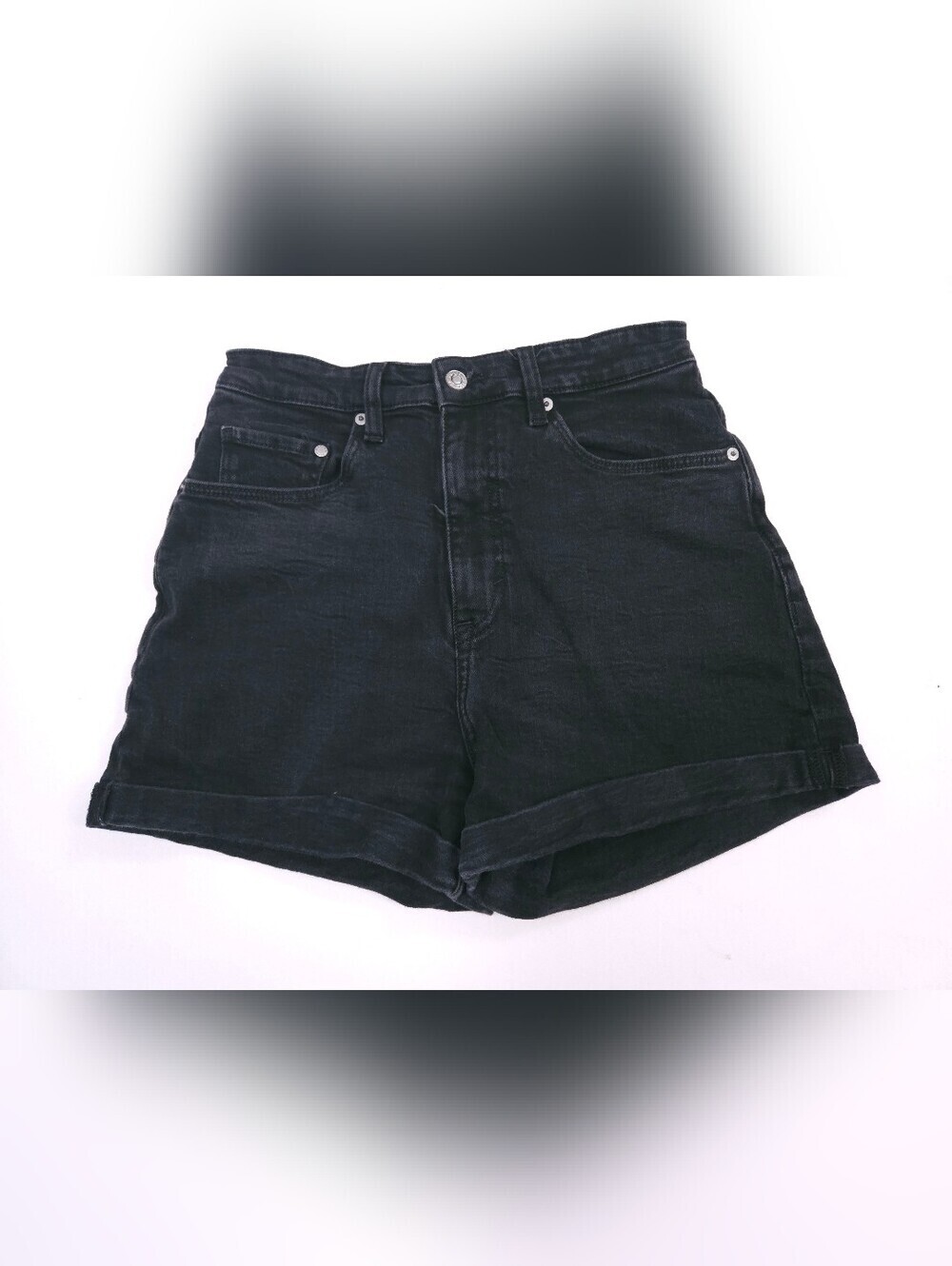 H&M Black Denim Ultra High Waisted Mom Jean Denim Shorts Women's 27x3
